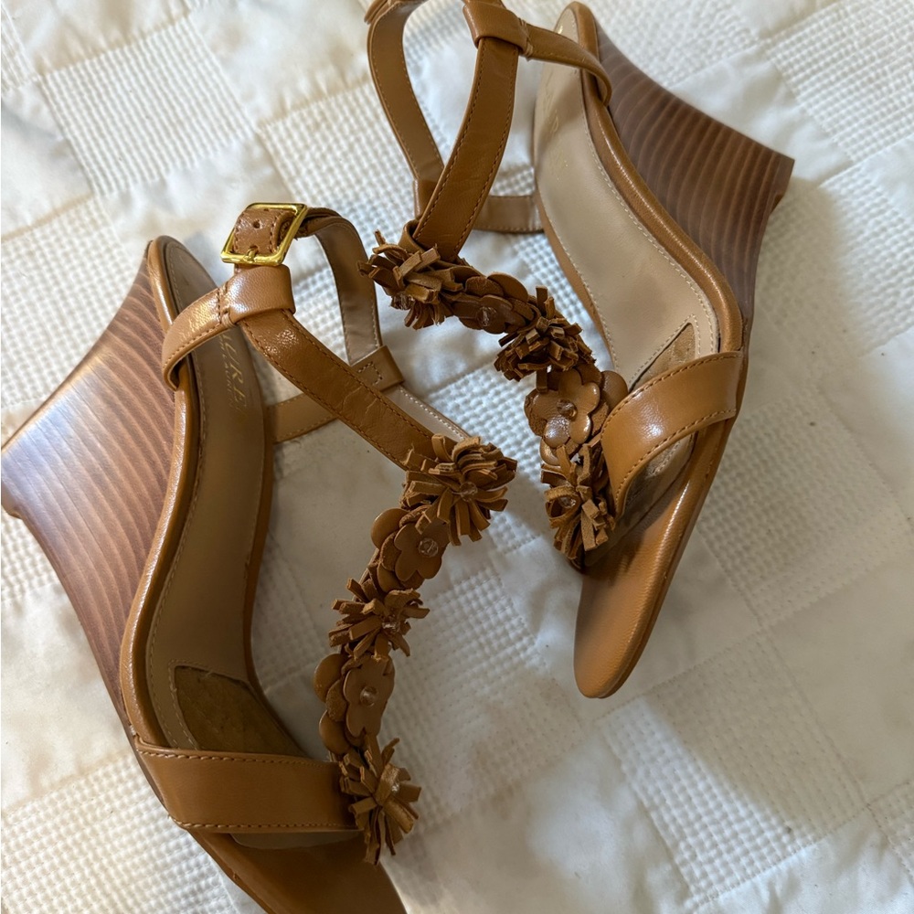 Lauren Ralph Lauren Tan Floral Wedge Sandals